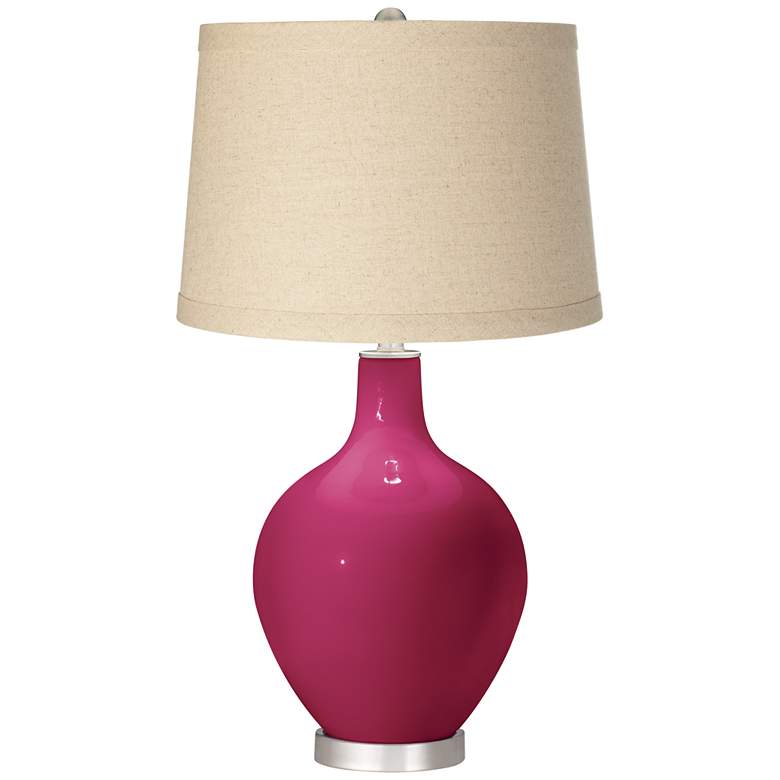 Image 1 Color Plus Ovo 28 1/2" Burlap Shade Vivacious Pink Table Lamp