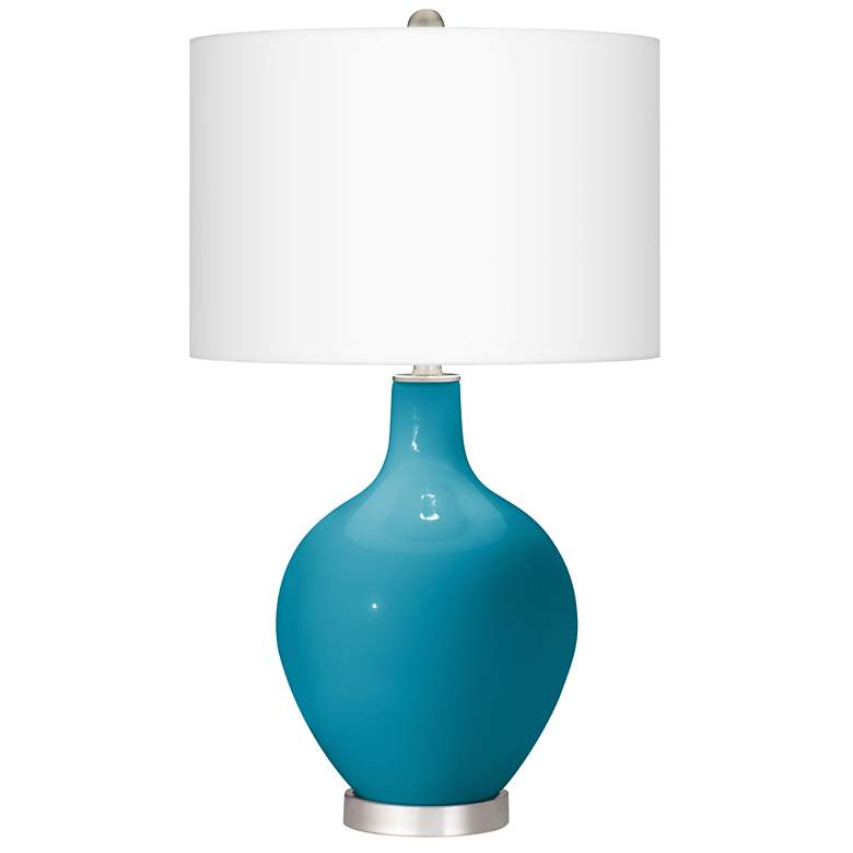 Image 2 Color Plus Ovo 28 1/2" Caribbean Sea Blue Table Lamp with USB Dimmer