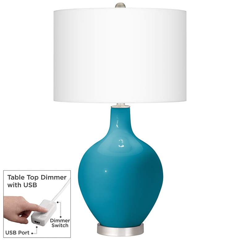 Image 1 Color Plus Ovo 28 1/2" Caribbean Sea Blue Table Lamp with USB Dimmer