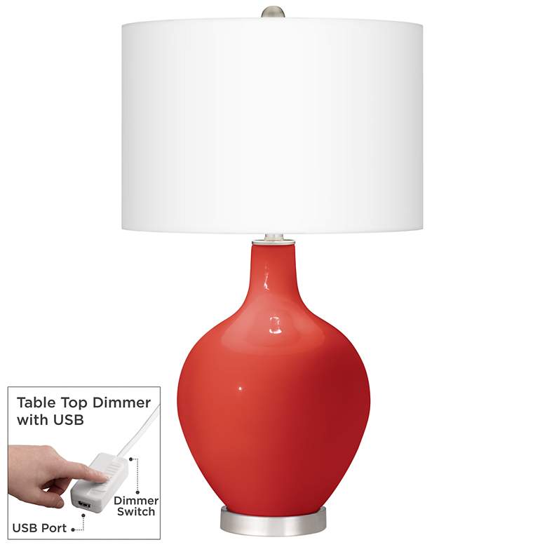 Image 1 Color Plus Ovo 28 1/2" Cherry Tomato Red Table Lamp with USB Dimmer