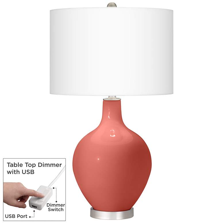 Image 1 Color Plus Ovo 28 1/2 inch Coral Reef Pink Table Lamp With USB Dimmer