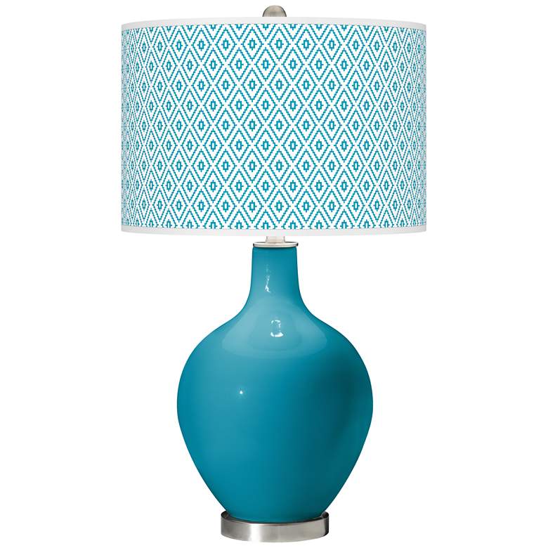 Image 1 Color Plus Ovo 28 1/2" Diamonds Shade Caribbean Sea Blue Table Lamp