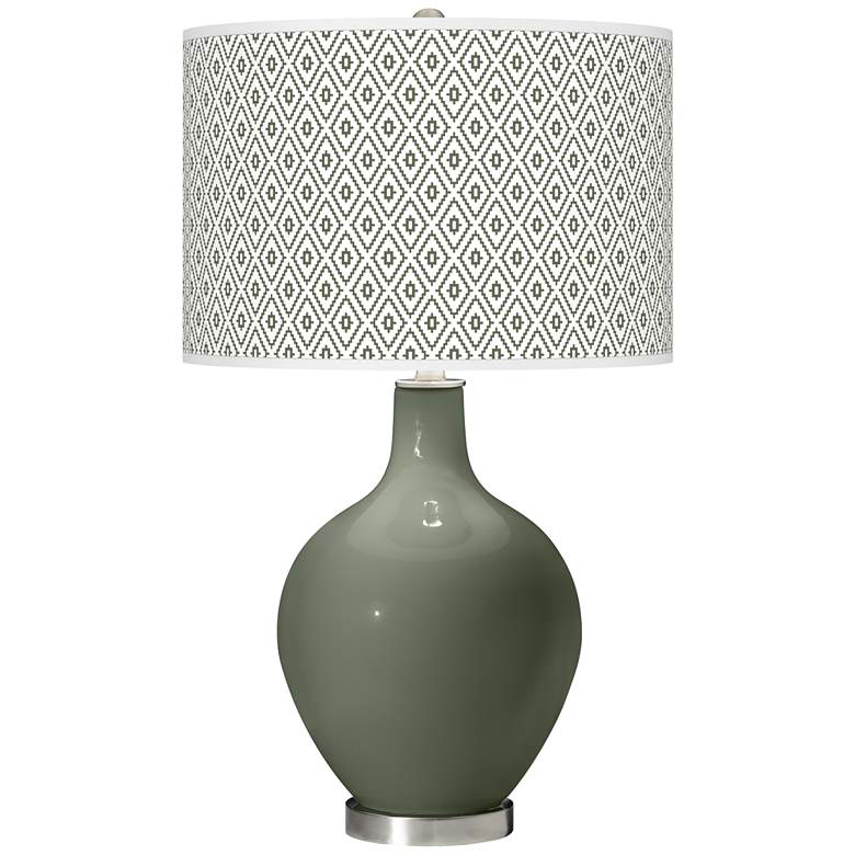 Image 1 Color Plus Ovo 28 1/2" Diamonds Shade Deep Lichen Green Table Lamp