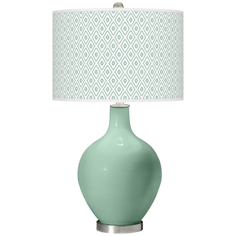 Image 1 Color Plus Ovo 28 1/2" Diamonds Shade Grayed Jade Green Table Lamp
