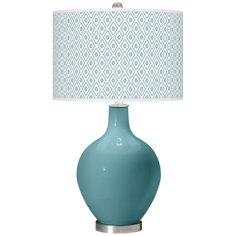 Image 1 Color Plus Ovo 28 1/2" Diamonds Shade Reflecting Pool Blue Table Lamp