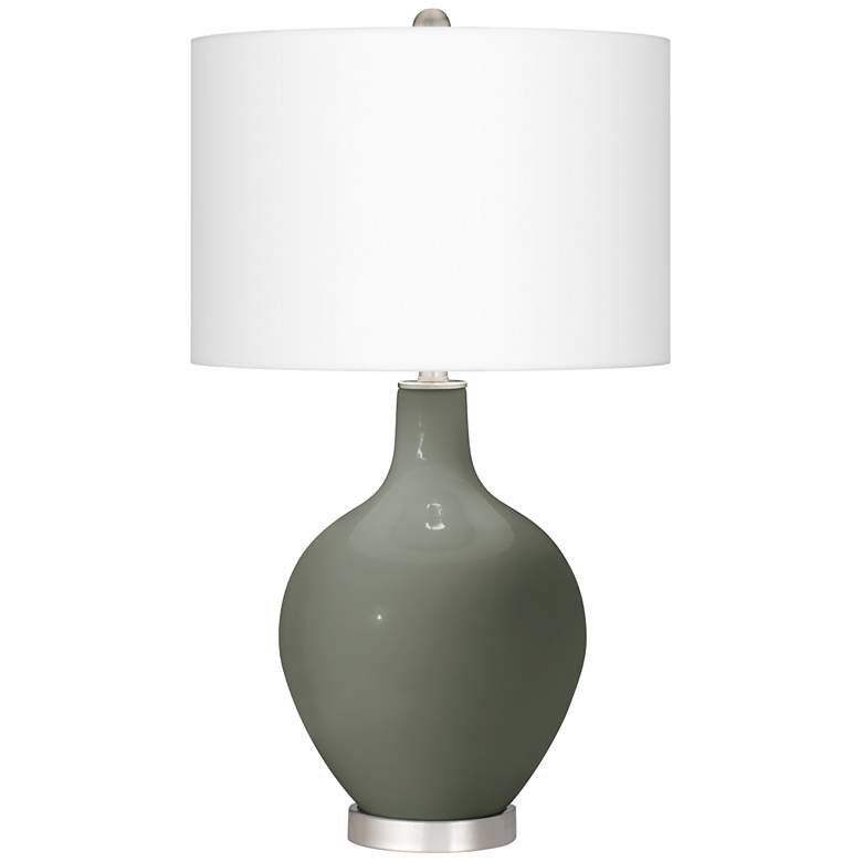 Image 2 Color Plus Ovo 28 1/2" Fog Linen Shade Pewter Green Table Lamp