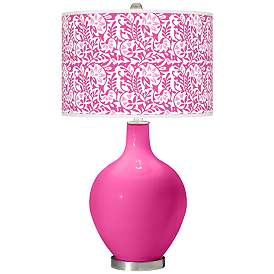 Image1 of Color Plus Ovo 28 1/2" Gardenia Pattern Shade Fuchsia Pink Table Lamp