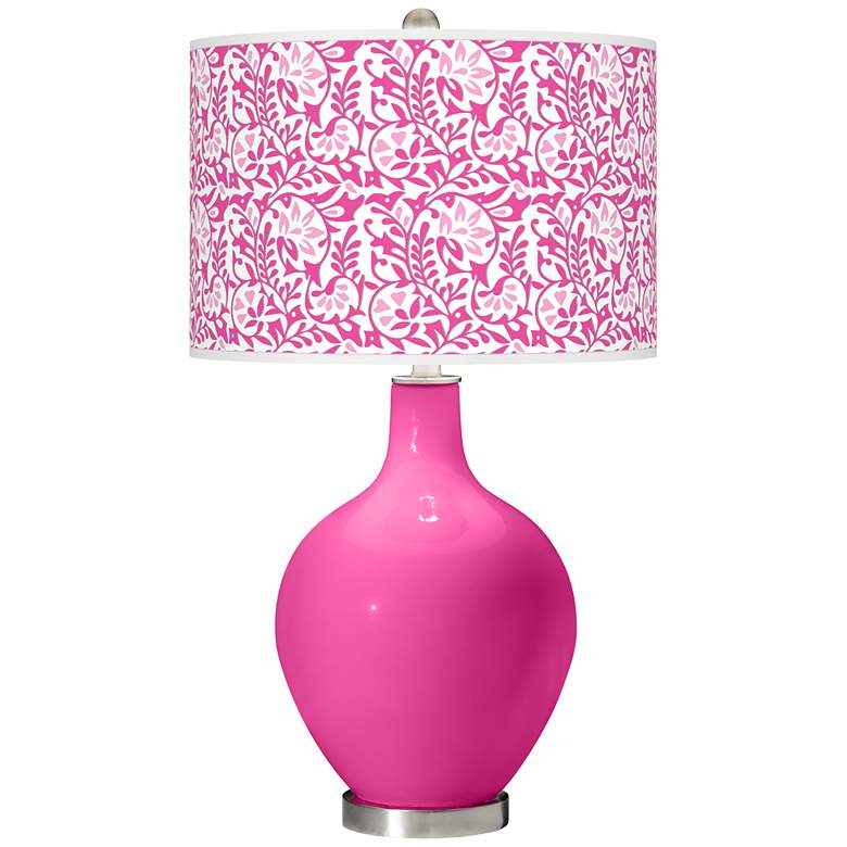 Image 1 Color Plus Ovo 28 1/2" Gardenia Pattern Shade Fuchsia Pink Table Lamp