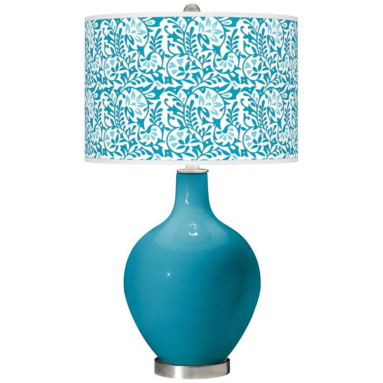 Image 1 Color Plus Ovo 28 1/2" Gardenia Shade Caribbean Sea Blue Table Lamp