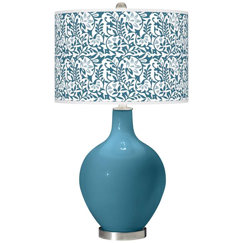 Image 1 Color Plus Ovo 28 1/2" Gardenia Shade Great Falls Blue Table Lamp