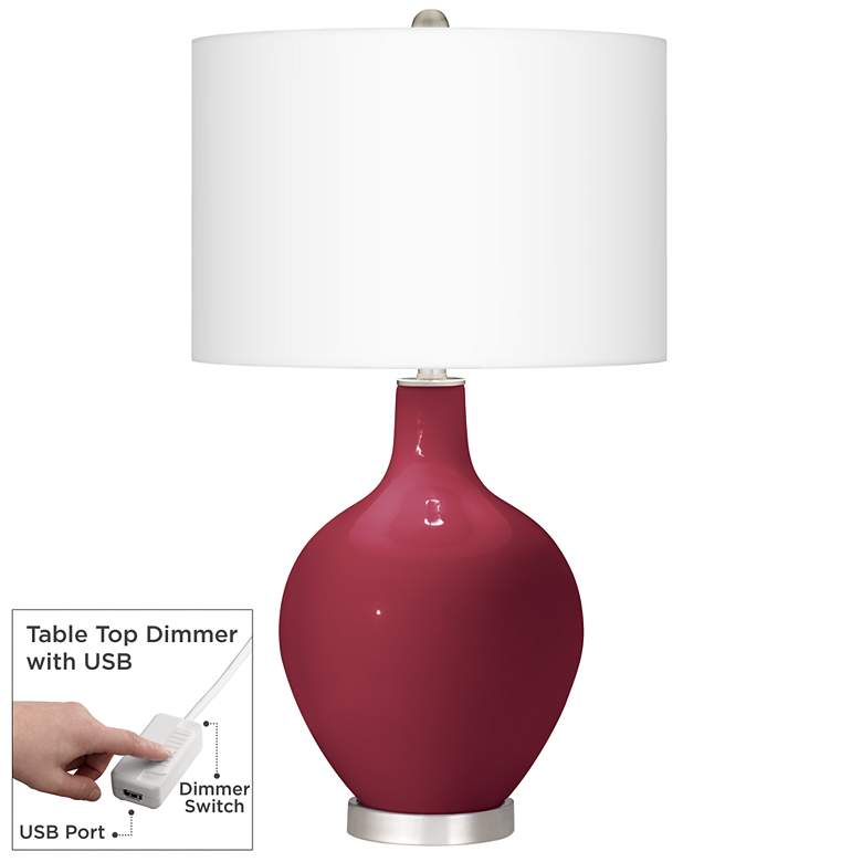 Image 1 Color Plus Ovo 28 1/2" High Antique Red Table Lamp with USB Dimmer