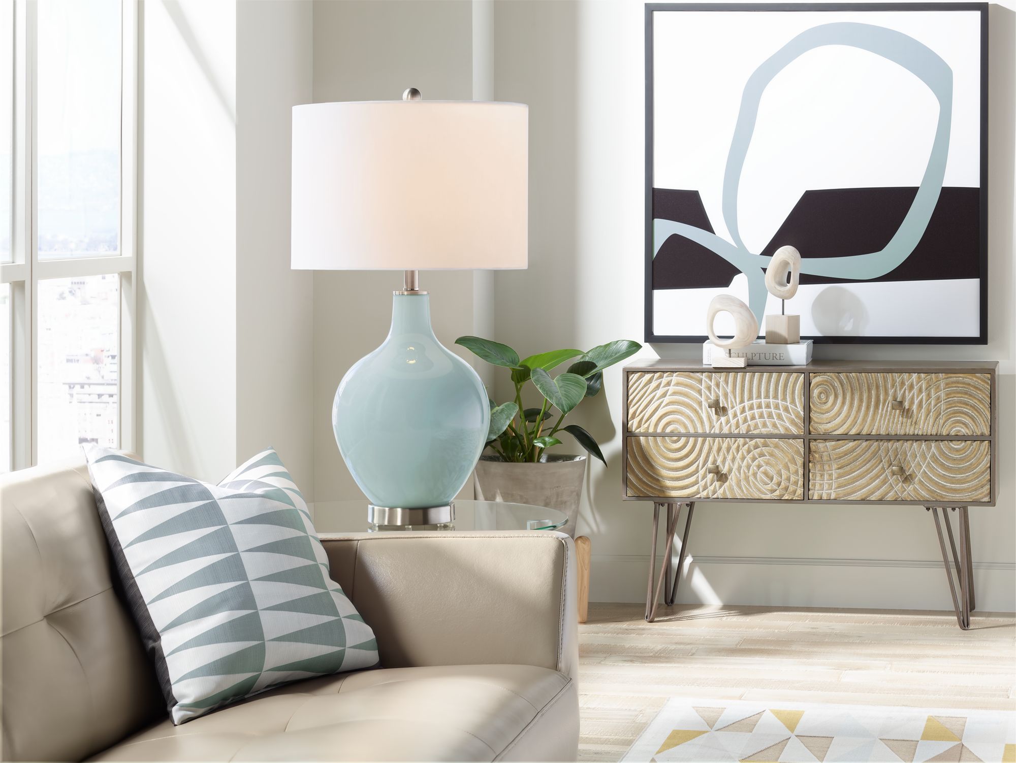 Image 3 Color Plus Ovo 28 1/2" High Aqua-Sphere Blue Glass Table Lamp more views