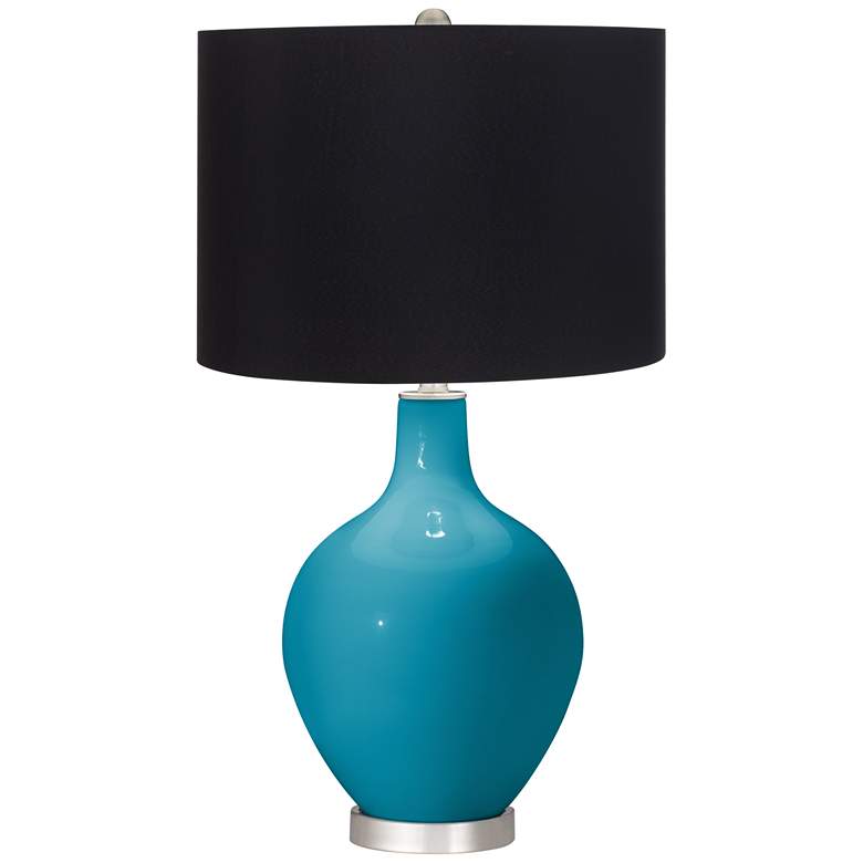 Image 1 Color Plus Ovo 28 1/2" High Black Shade Caribbean Sea Blue Table Lamp