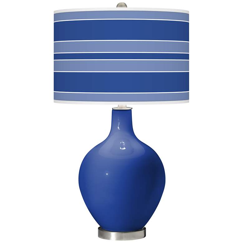 Image 1 Color Plus Ovo 28 1/2" High Bold Stripe Shade Dazzling Blue Table Lamp