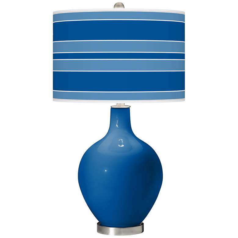 Image 1 Color Plus Ovo 28 1/2 inch High Bold Stripe Shade Hyper Blue Table Lamp