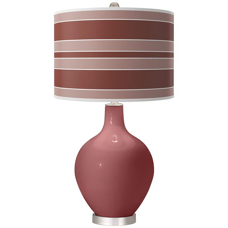 Image 1 Color Plus Ovo 28 1/2" High Bold Stripe Shade Toile Red Table Lamp