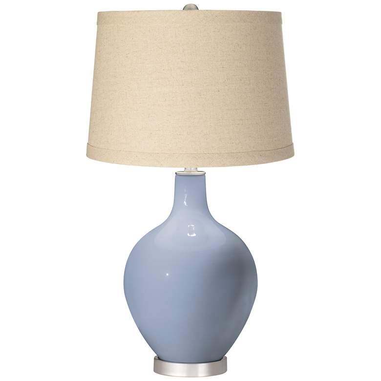 Image 1 Color Plus Ovo 28 1/2" High Burlap Drum Shade Sky Blue Table Lamp