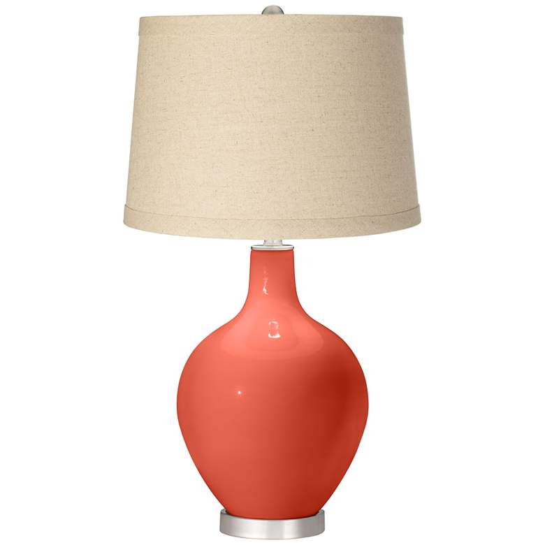 Image 1 Color Plus Ovo 28 1/2" High Burlap Shade Koi Orange Table Lamp