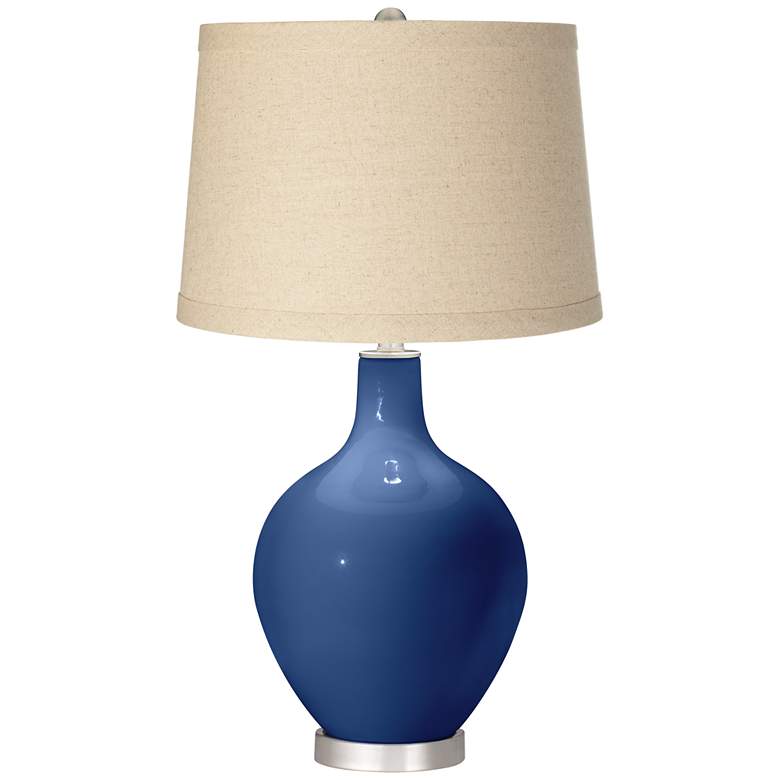 Image 1 Color Plus Ovo 28 1/2" High Burlap Shade Monaco Blue Table Lamp