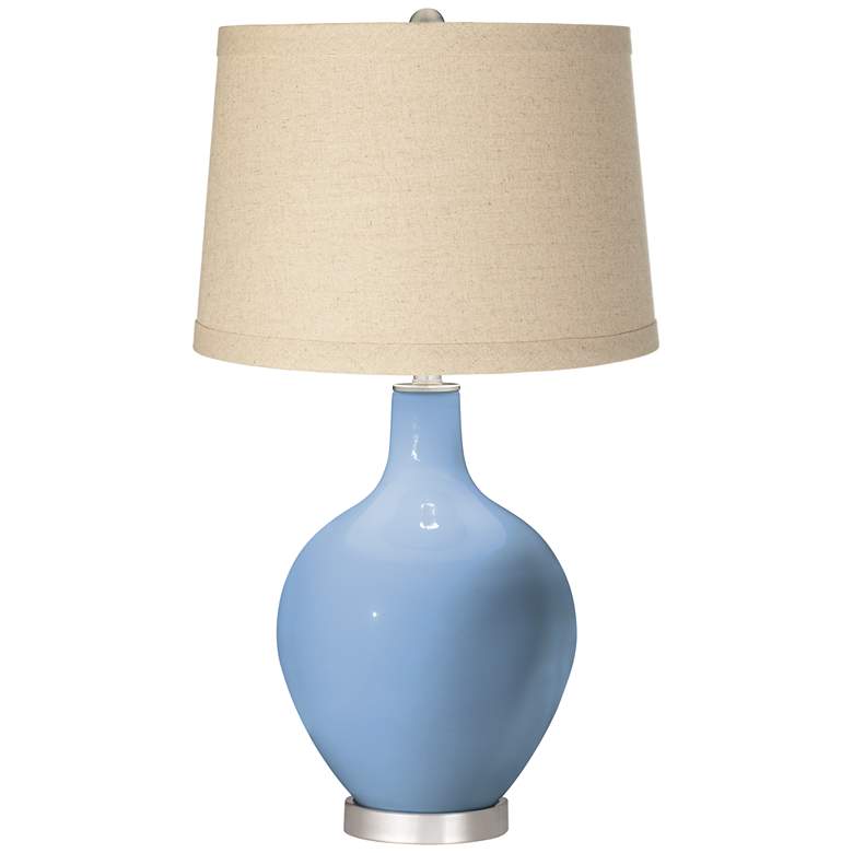 Image 1 Color Plus Ovo 28 1/2" High Burlap Shade Placid Blue Table Lamp