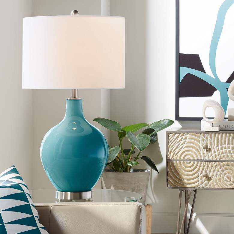 Image 1 Color Plus Ovo 28 1/2" High Caribbean Sea Blue Table Lamp