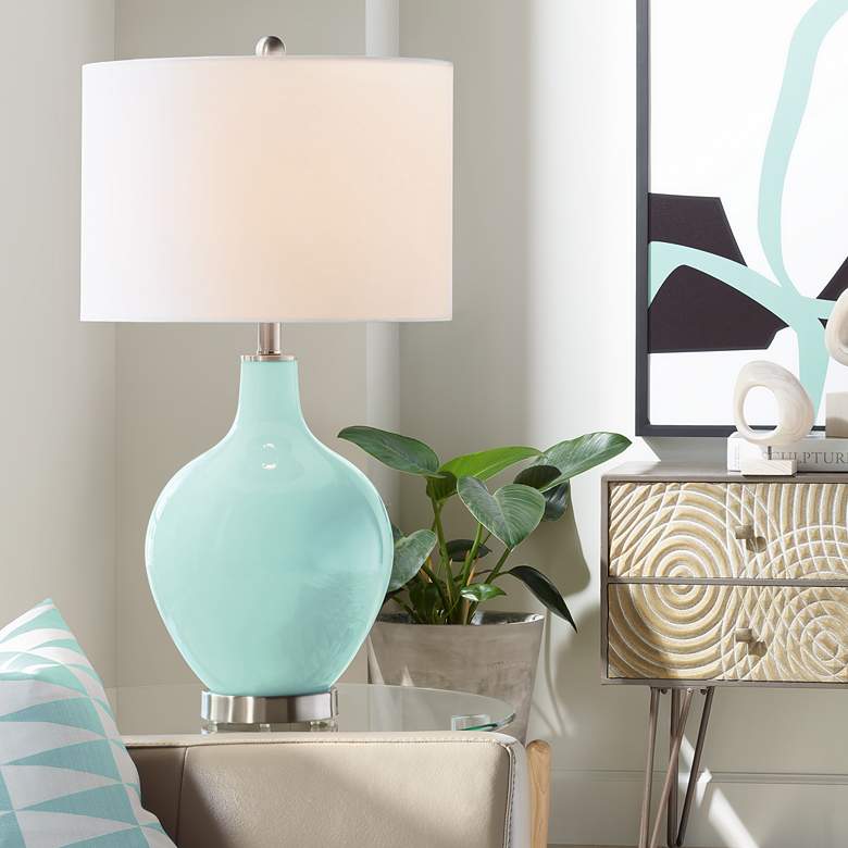 Image 1 Color Plus Ovo 28 1/2" High Cay Blue Glass Table Lamp