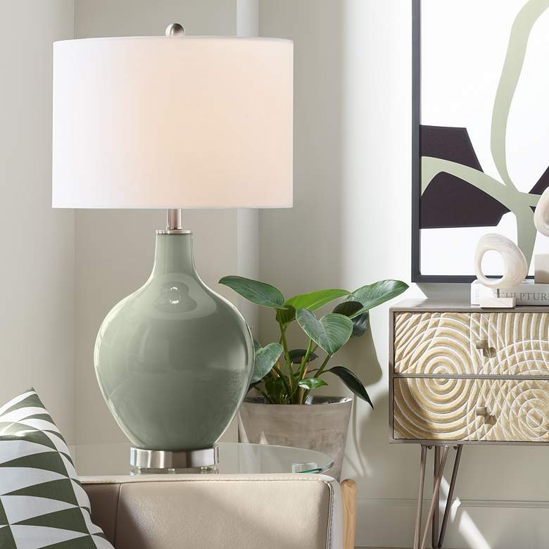 Image 1 Color Plus Ovo 28 1/2" High Deep Lichen Green Glass Table Lamp