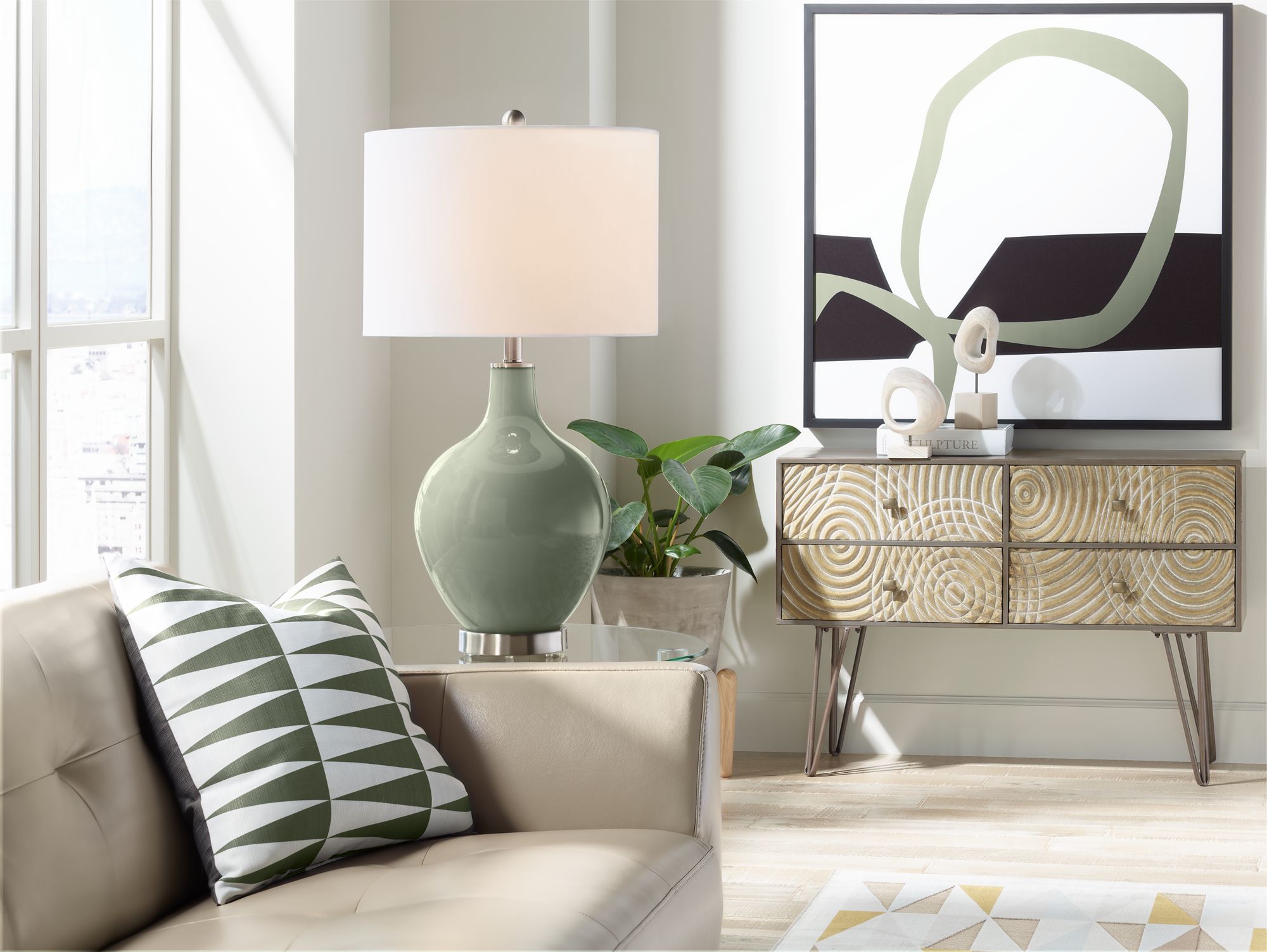 Image 3 Color Plus Ovo 28 1/2" High Deep Lichen Green Glass Table Lamp more views