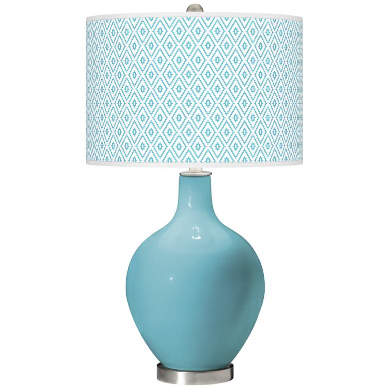 Image 1 Color Plus Ovo 28 1/2" High Diamonds Shade Nautilus Blue Table Lamp