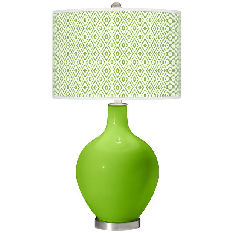 Image 1 Color Plus Ovo 28 1/2" High Diamonds Shade Neon Green Table Lamp