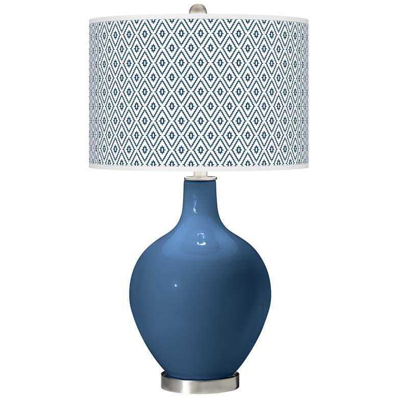 Image 1 Color Plus Ovo 28 1/2" High Diamonds Shade Regatta Blue Table Lamp