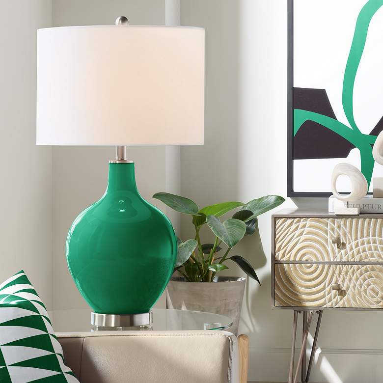 Image 1 Color Plus Ovo 28 1/2" High Greens Glass Table Lamp