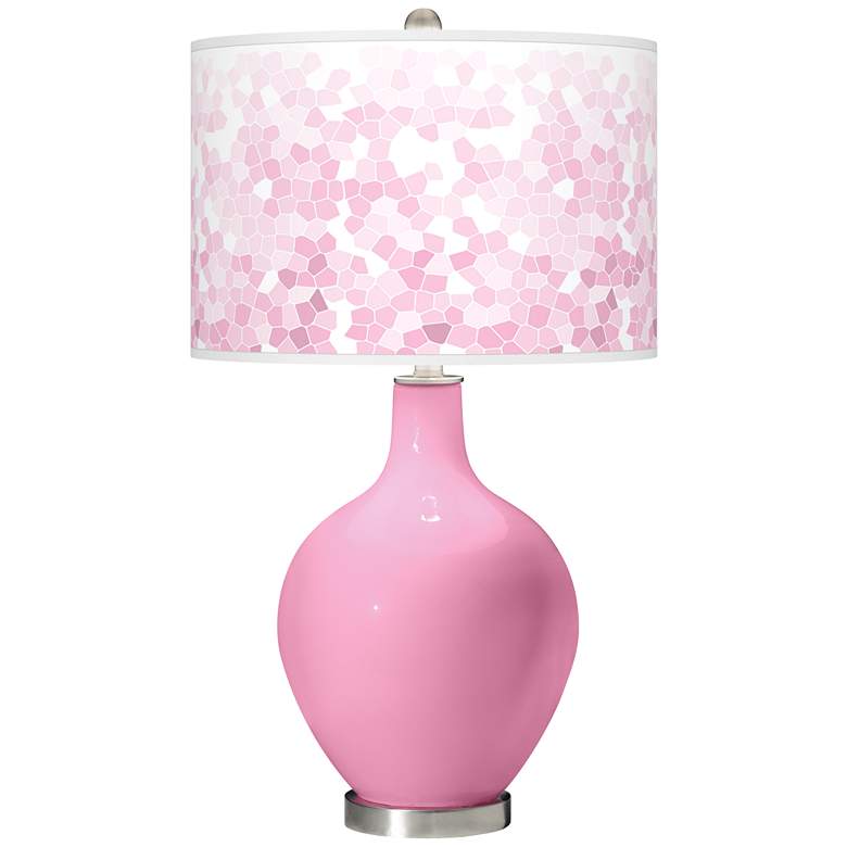 Image 1 Color Plus Ovo 28 1/2" High Mosaic Shade Candy Pink Table Lamp