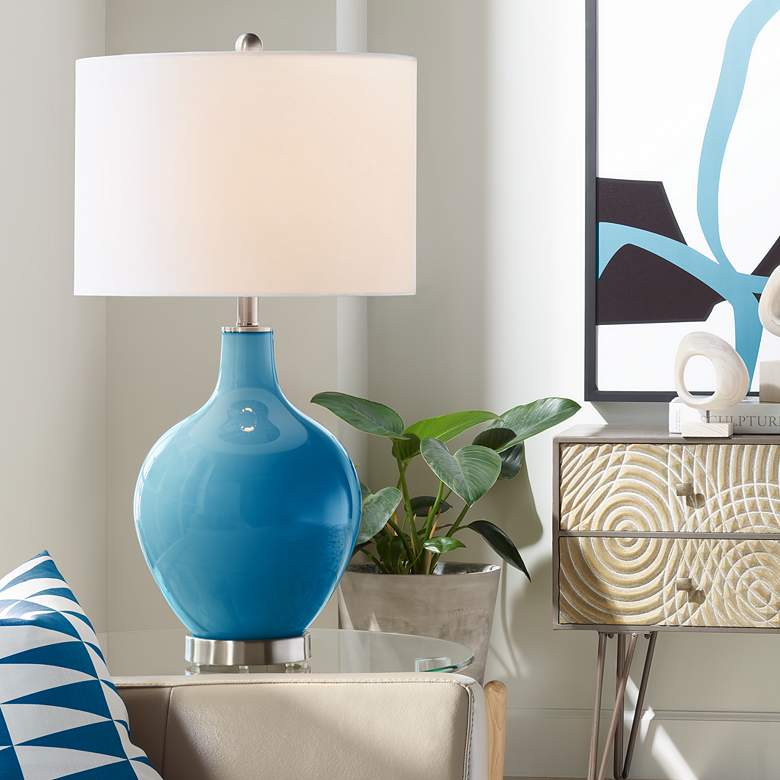 Image 1 Color Plus Ovo 28 1/2" High Mykonos Blue Glass Table Lamp