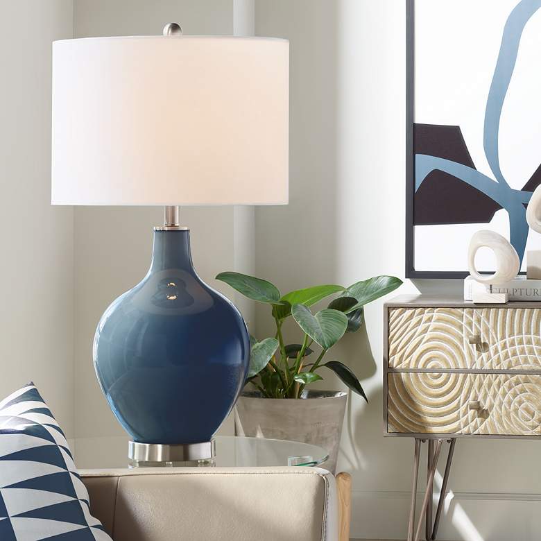 Image 1 Color Plus Ovo 28 1/2" High Naval Blue Glass Table Lamp