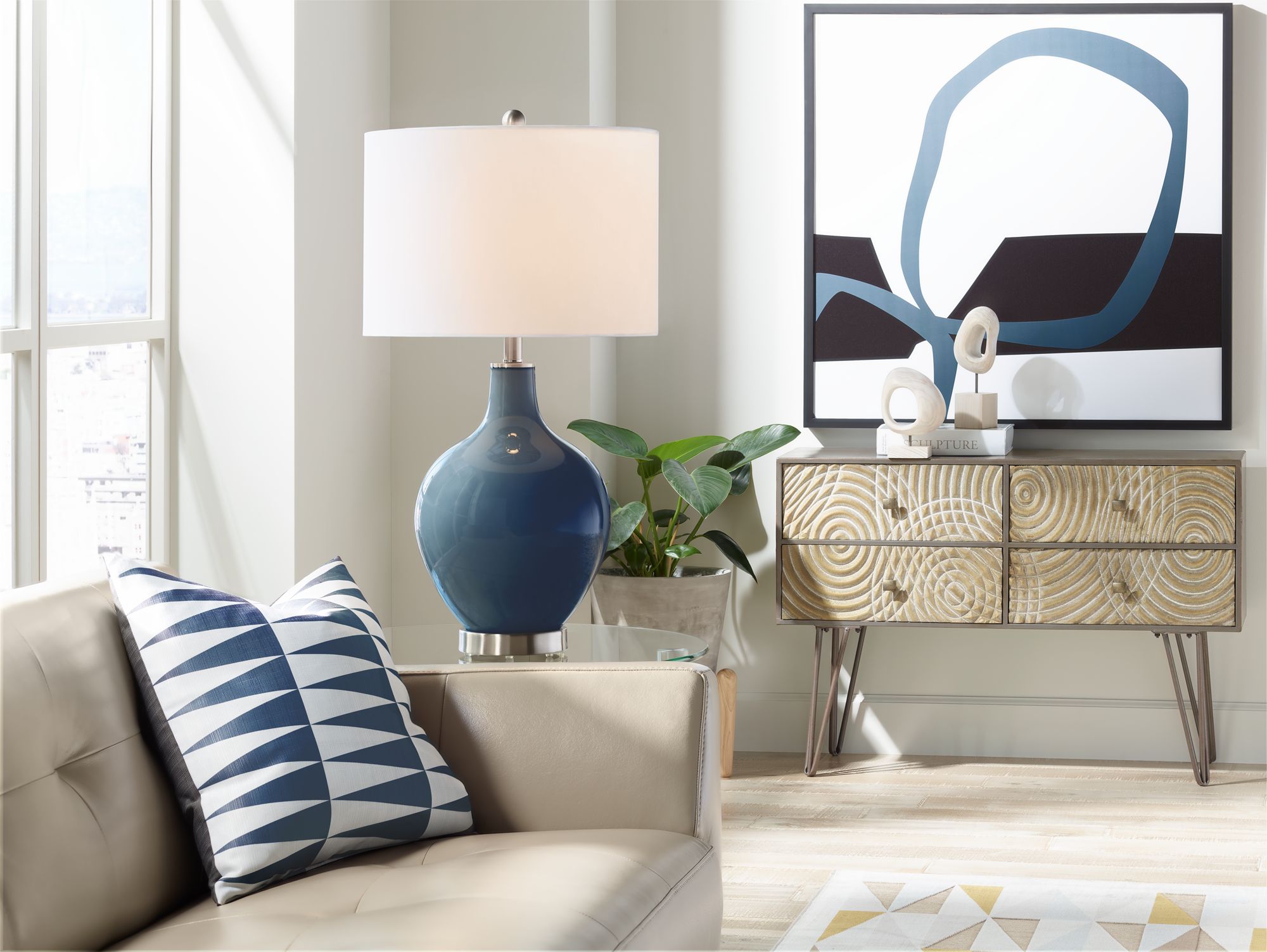 Image 3 Color Plus Ovo 28 1/2" High Naval Blue Glass Table Lamp more views