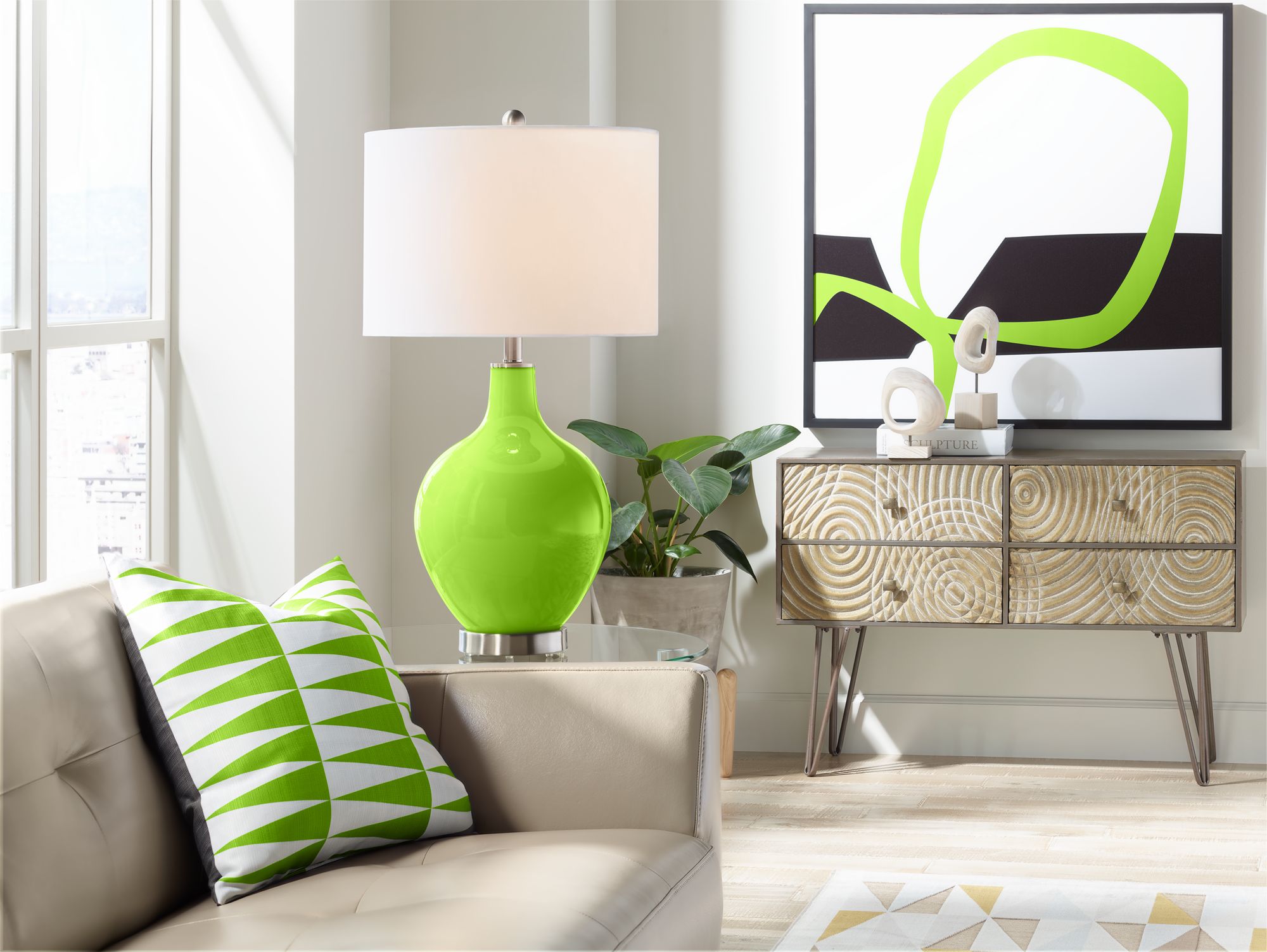 Image 3 Color Plus Ovo 28 1/2" High Neon Green Glass Table Lamp more views