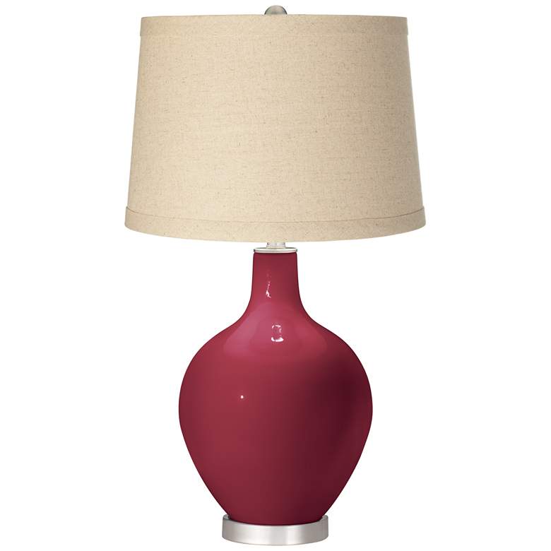 Image 1 Color Plus Ovo 28 1/2" High Oatmeal Linen Shade Antique Red Table Lamp