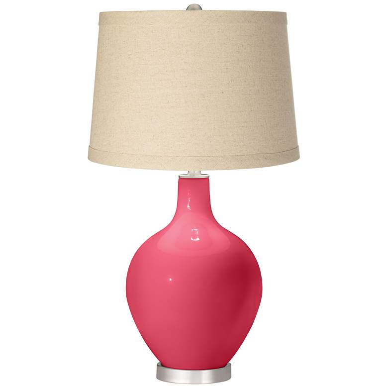 Image 1 Color Plus Ovo 28 1/2" High Oatmeal Linen Shade Eros Pink Table Lamp