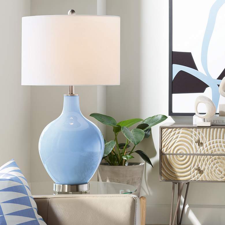 Image 1 Color Plus Ovo 28 1/2" High Placid Blue Glass Table Lamp