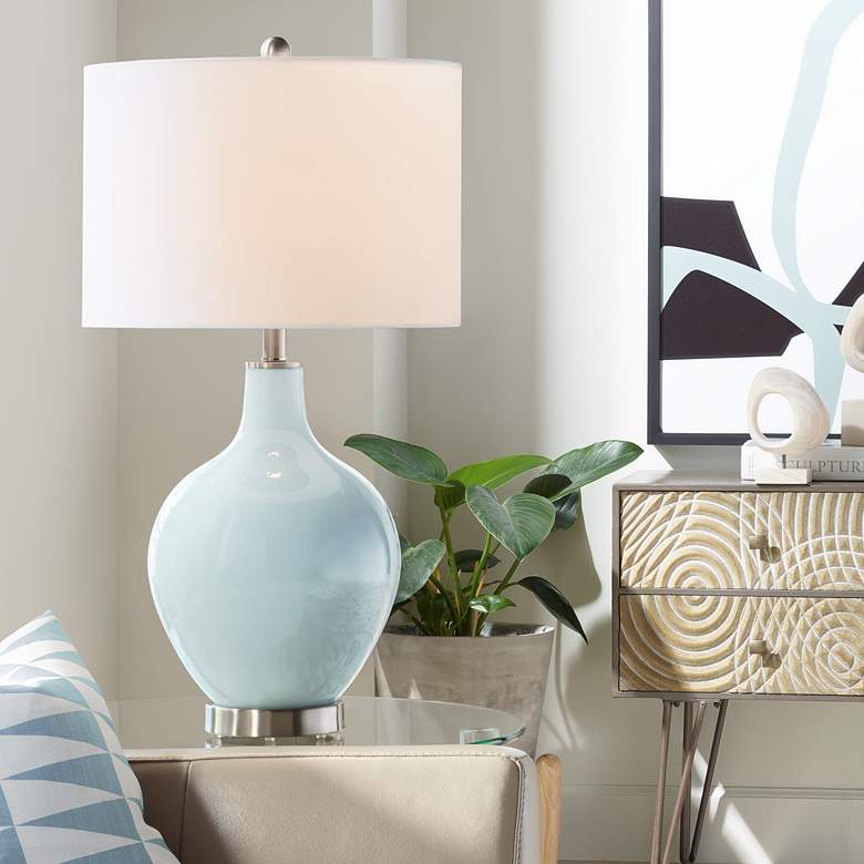 Image 1 Color Plus Ovo 28 1/2" High Rain Blue Glass Table Lamp