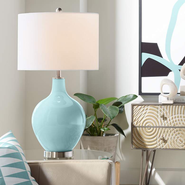 Image 1 Color Plus Ovo 28 1/2" High Raindrop Blue Glass Table Lamp