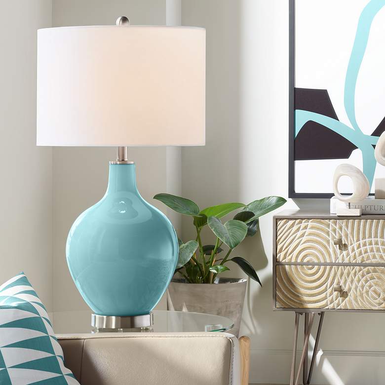 Image 1 Color Plus Ovo 28 1/2" High Reflecting Pool Blue Table Lamp