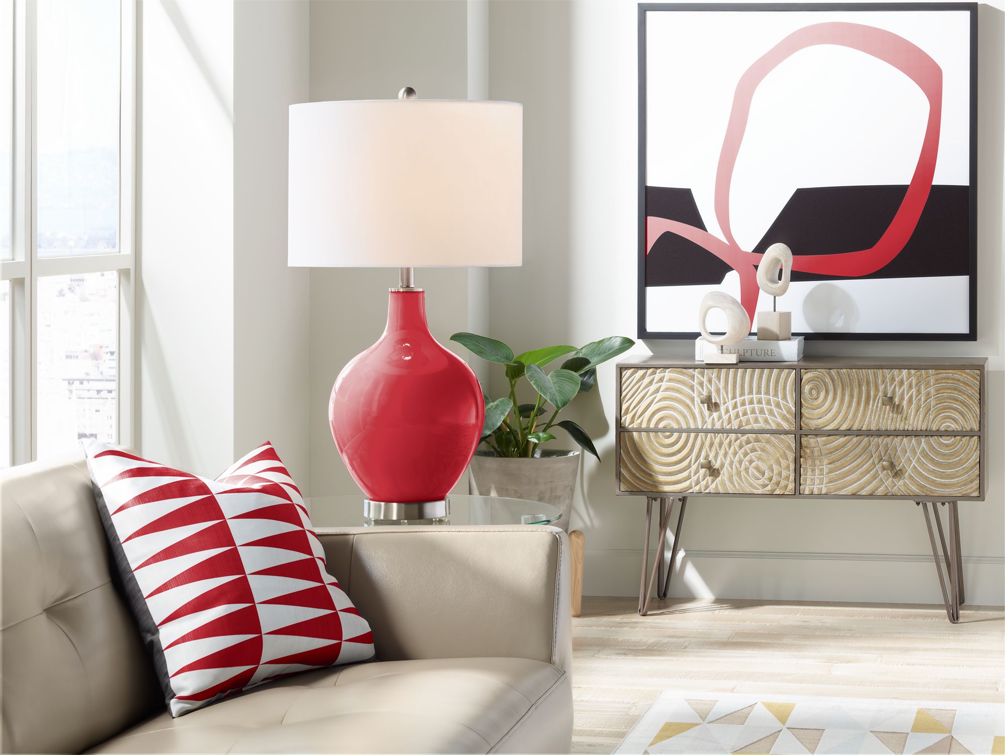 Image 3 Color Plus Ovo 28 1/2" High Ribbon Red Glass Table Lamp more views