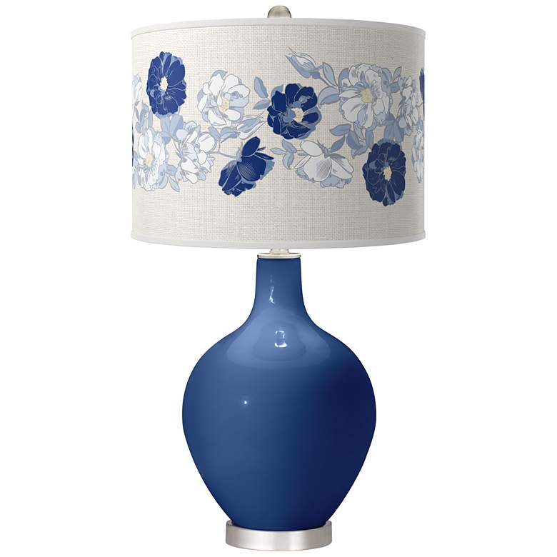 Image 1 Color Plus Ovo 28 1/2" High Rose Bouquet Shade Monaco Blue Table Lamp