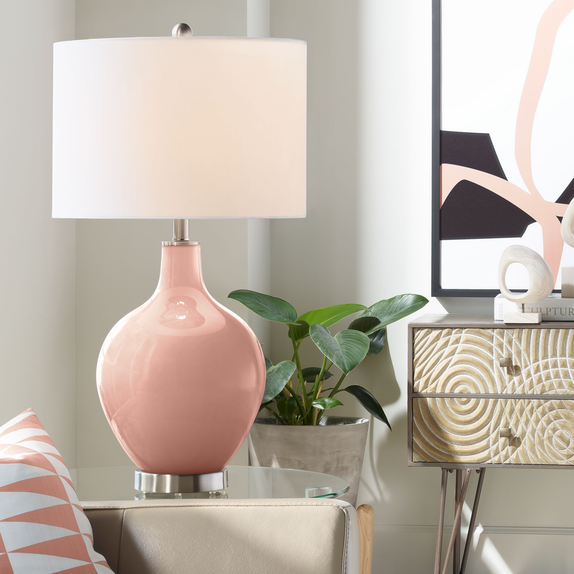 Color Plus Ovo 28 1 2 High Rustique Warm Coral Pink Glass Table Lamp