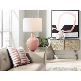 Image3 of Color Plus Ovo 28 1/2" High Rustique Warm Coral Pink Glass Table Lamp more views