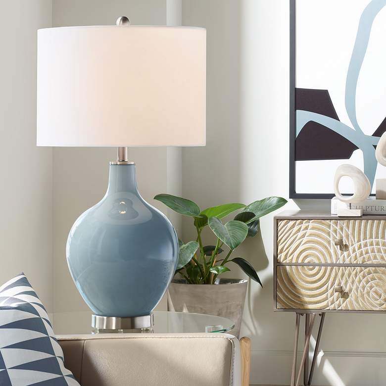 Image 1 Color Plus Ovo 28 1/2" High Smoky Blue Glass Table Lamp