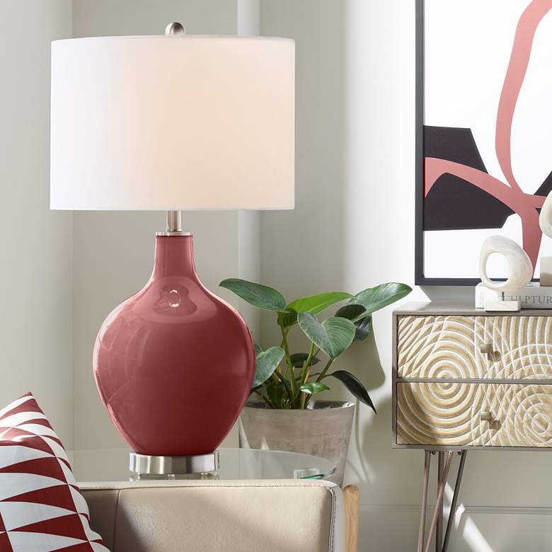 Image 1 Color Plus Ovo 28 1/2" High Toile Red Glass Table Lamp