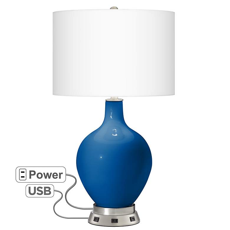 Image 1 Color Plus Ovo 28 1/2" Hyper Blue Table Lamp with USB Workstation Base